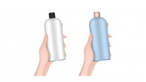 hand holds a plastic bottle realistic female hand with a bottle good for shampoo or shower gel isolated vector